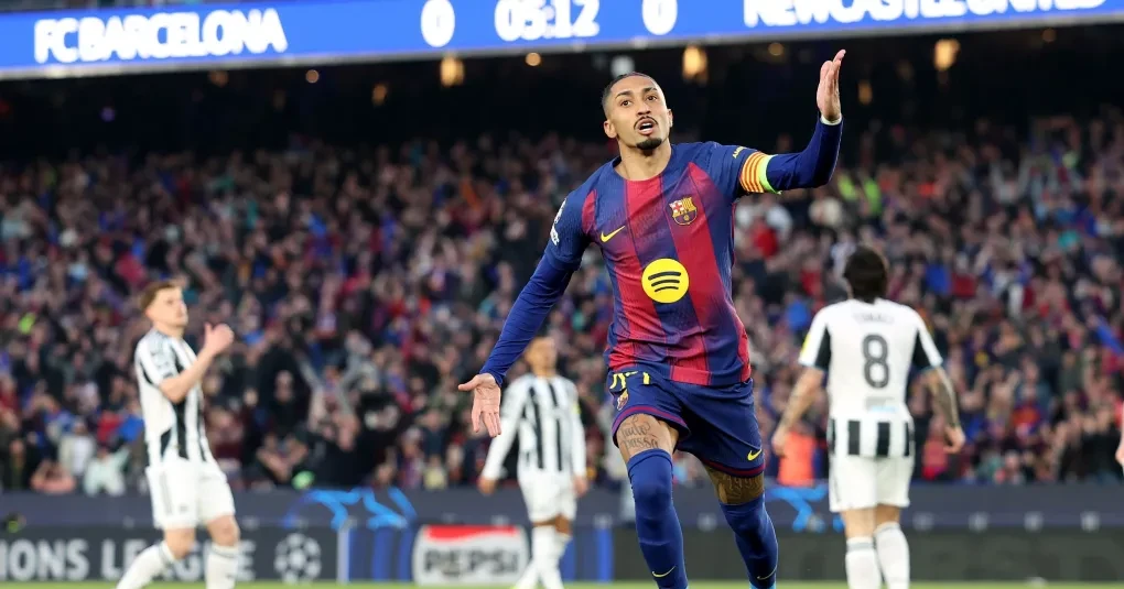 Raphinha abre o placar na volta das oitavas da Champions contra o Newcastle