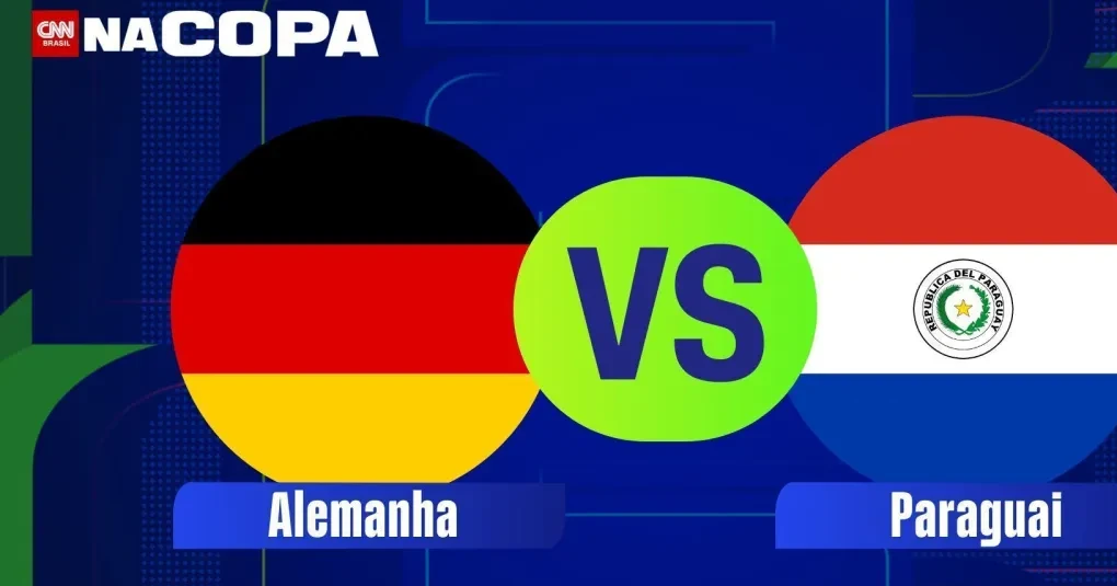 Jogadores das seleções da Alemanha e do Paraguai no aquecimento antes da partida