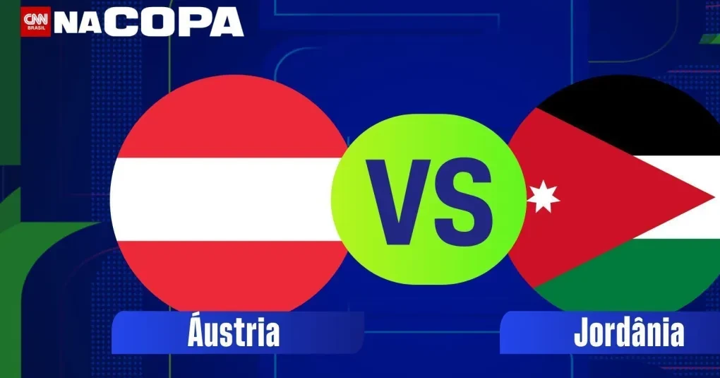 Bandeiras da Áustria e da Jordânia antes de partida em estádio