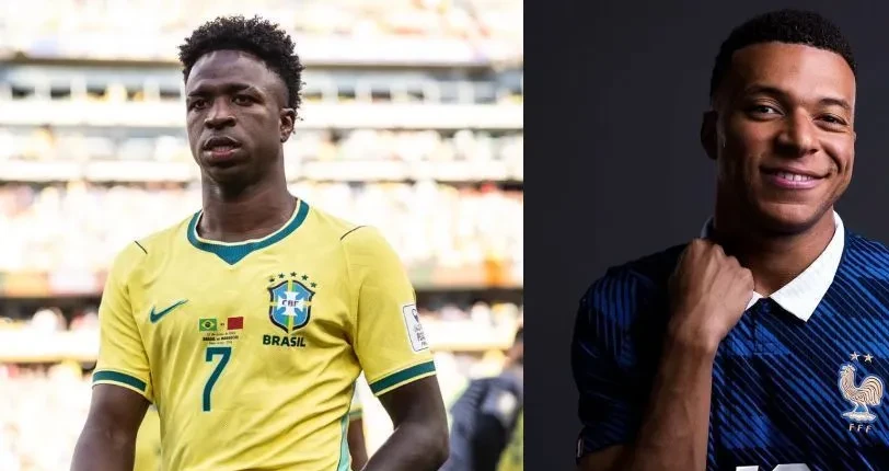 Seleção Brasileira no aquecimento antes de partida, bandeiras e torcida ao fundo