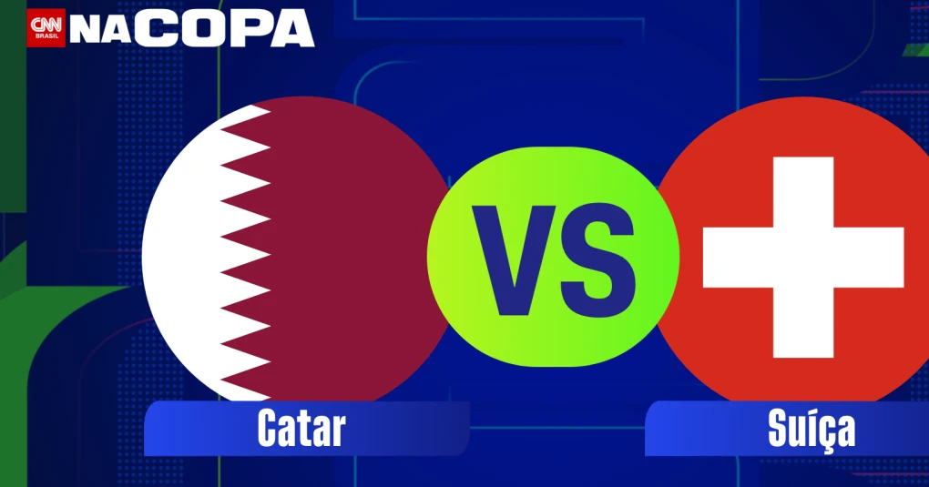Jogadores de Catar e Suíça no aquecimento antes da partida em Santa Clara
