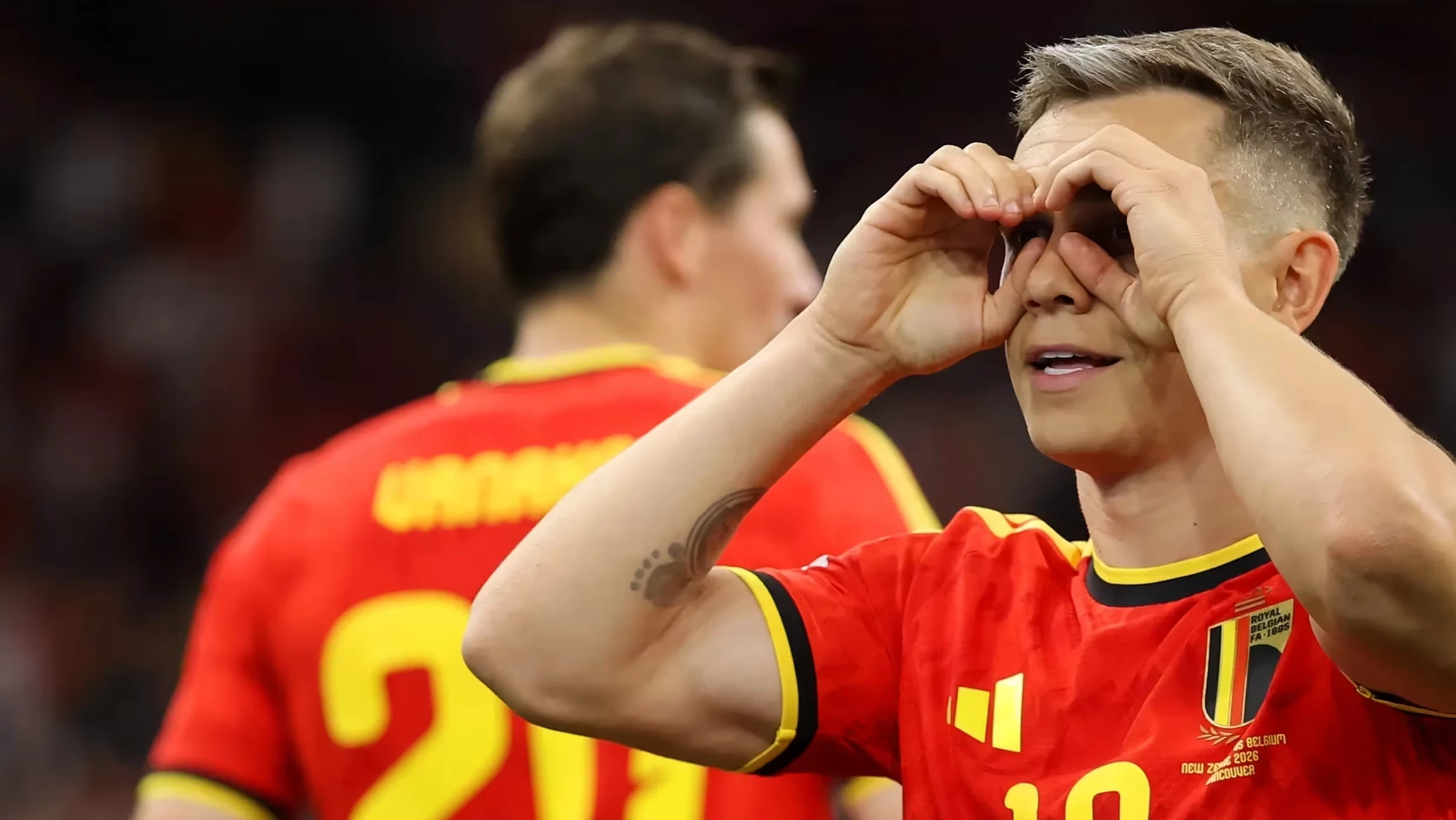 Jogadores da Bélgica comemorando gol contra a Nova Zelândia no BC Place, Vancouver
