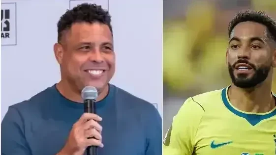 Matheus Cunha comemorando um gol com a camisa da seleção brasileira