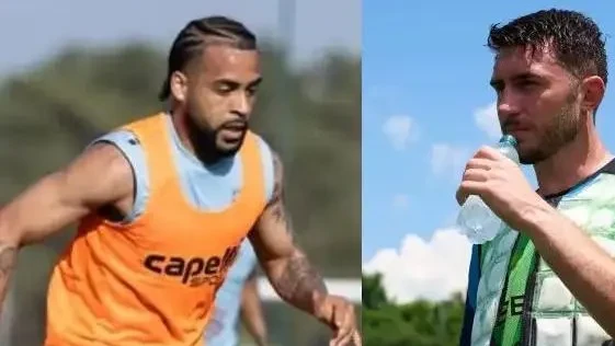 Aymeric Laporte com a camisa da Espanha e Stiven Moreira com a da seleção de Cabo Verde