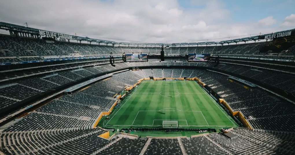 Torcida com bandeiras da França e do Senegal no MetLife Stadium antes da partida