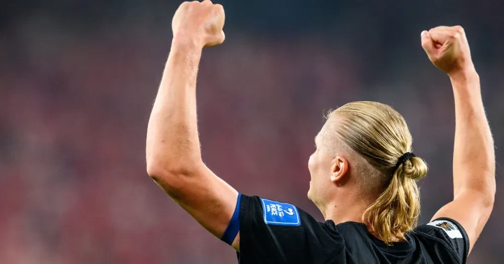 Erling Haaland comemorando gol pela seleção da Noruega no MetLife Stadium