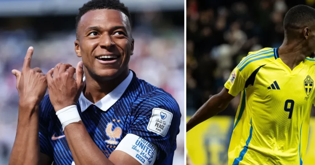 Kylian Mbappé e Alexander Isak em ação por suas seleções em campo
