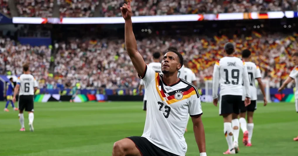 Seleção Alemã comemorando gols na goleada sobre Curaçao no NRG Stadium, Houston