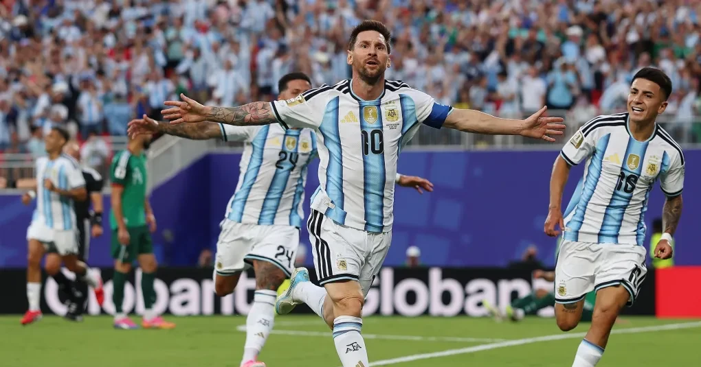 Lionel Messi comemorando o gol pela seleção argentina em Kansas City
