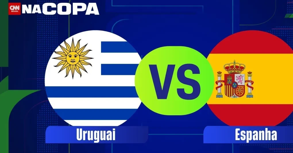 Jogadores de Uruguai e Espanha perfilados no aquecimento antes da partida