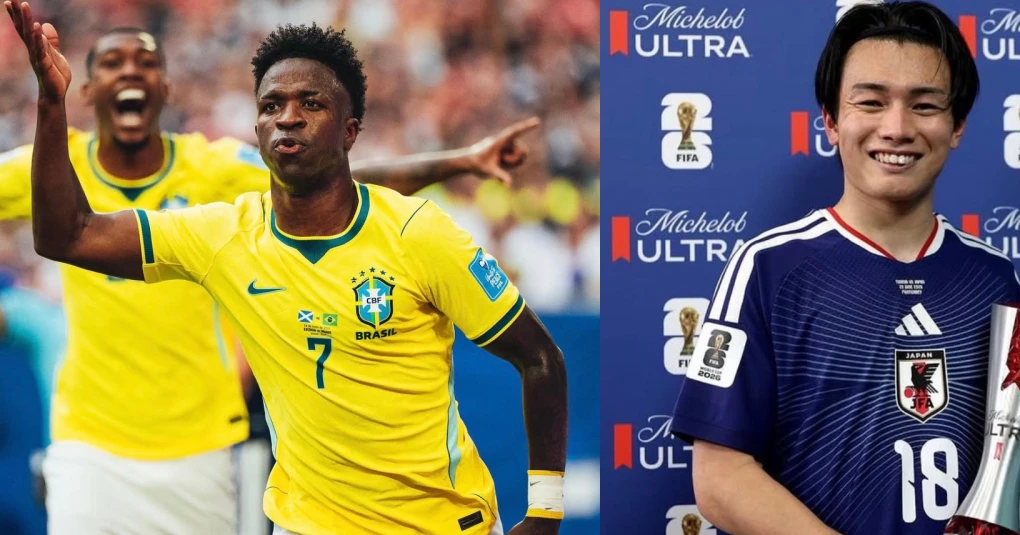 Jogadores do Brasil e Japão no aquecimento antes da partida em Houston
