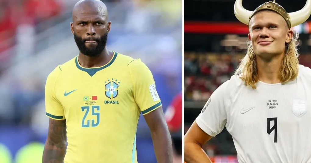 Seleções do Brasil e Noruega alinhadas antes do início da partida