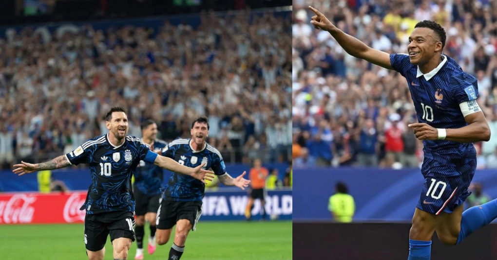 Lionel Messi e Kylian Mbappé em ação durante jogos da Copa do Mundo de 2026