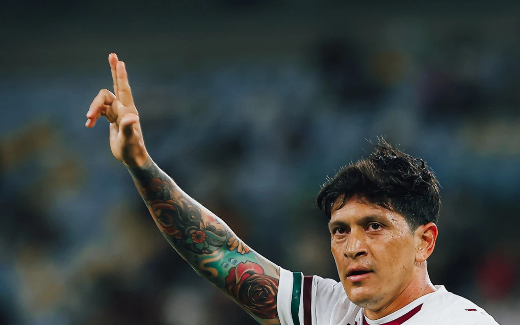 Germán Cano comemorando gol pelo Fluminense contra o Bahia