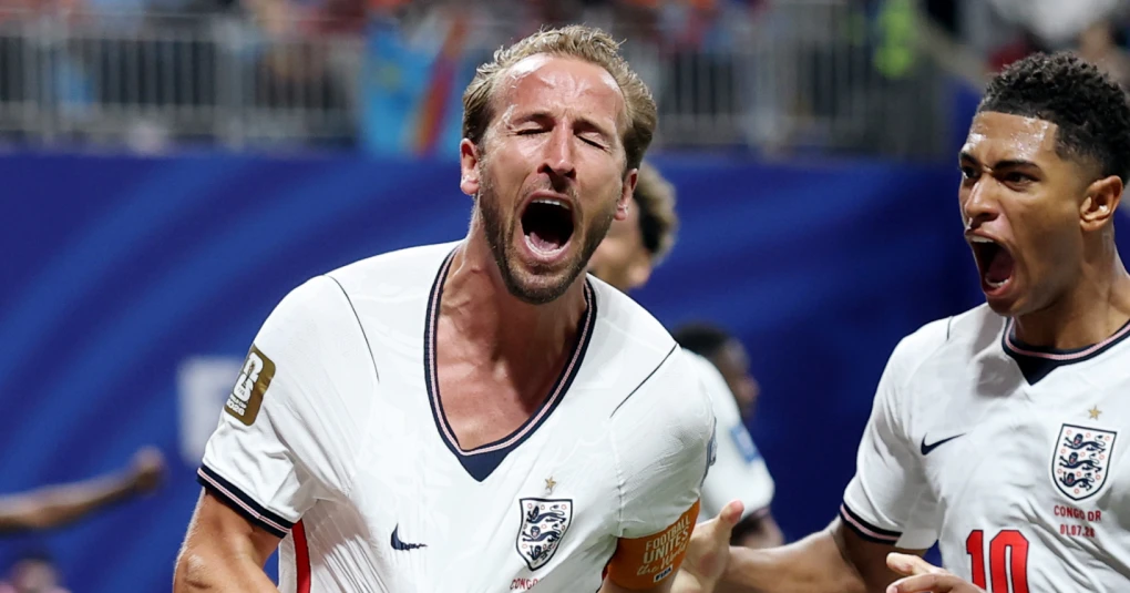 Harry Kane comemorando gol pela seleção da Inglaterra no Estádio de Atlanta
