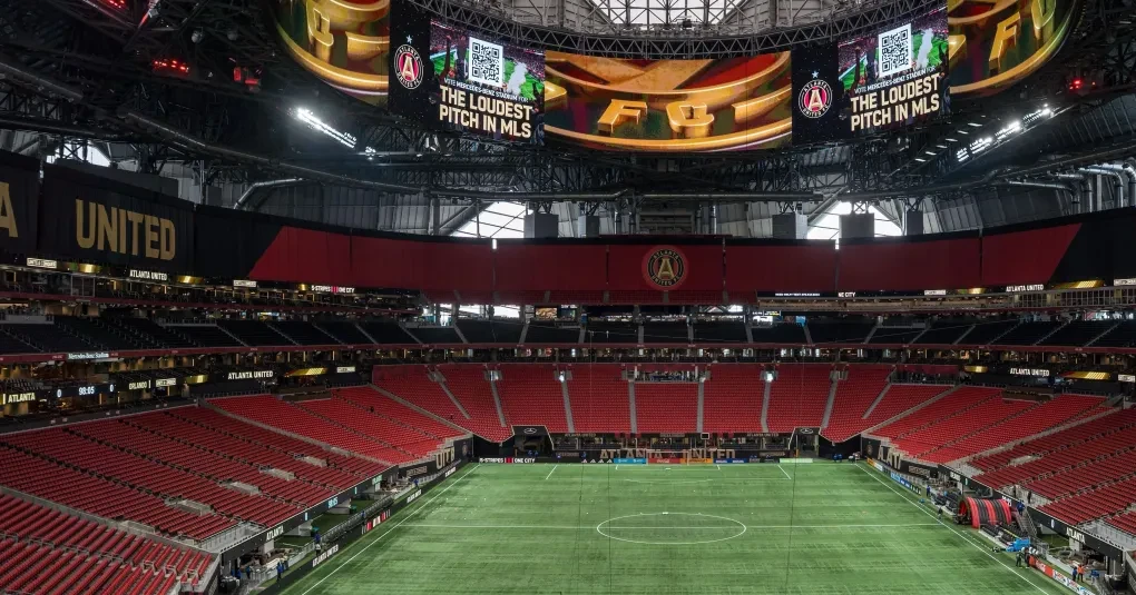 Vista externa do Estádio de Atlanta preparado para jogo da Copa do Mundo