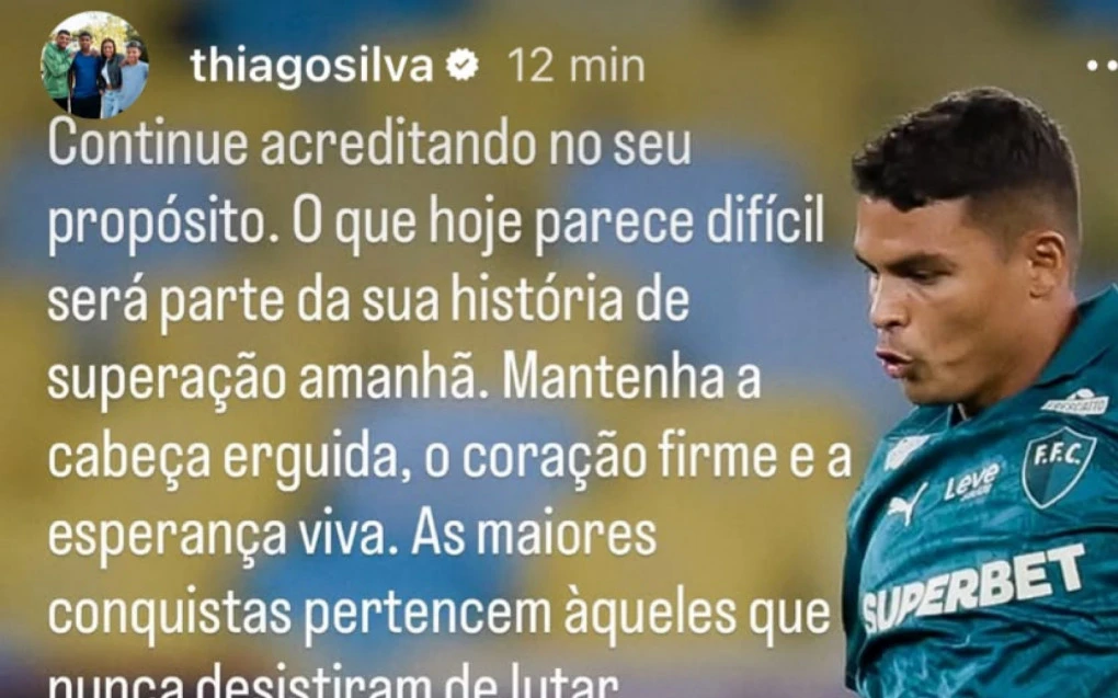 Thiago Silva acenando em vídeo para torcedores do Fluminense