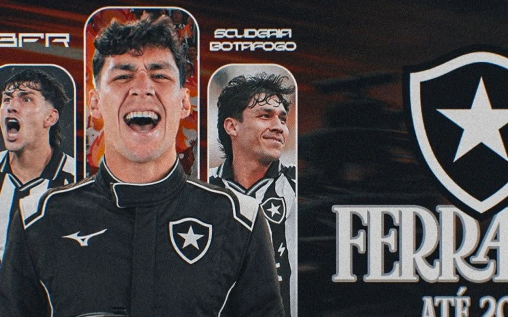 Ferraresi assinando contrato com o Botafogo durante cerimônia