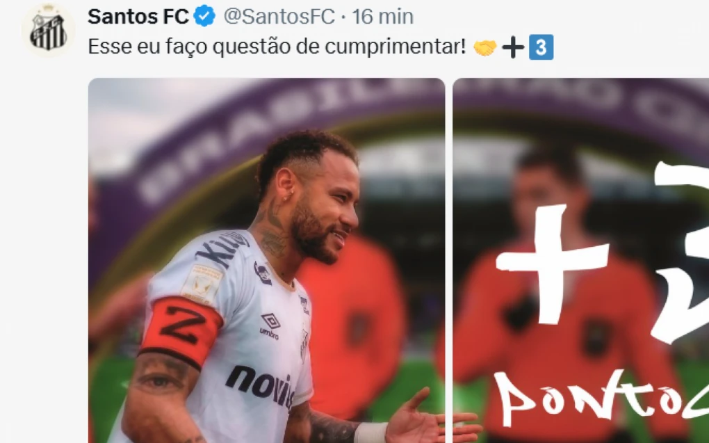 Post de Santos com meme mostrando Neymar estendendo a mão em referência a episódio com Thiago Mendes