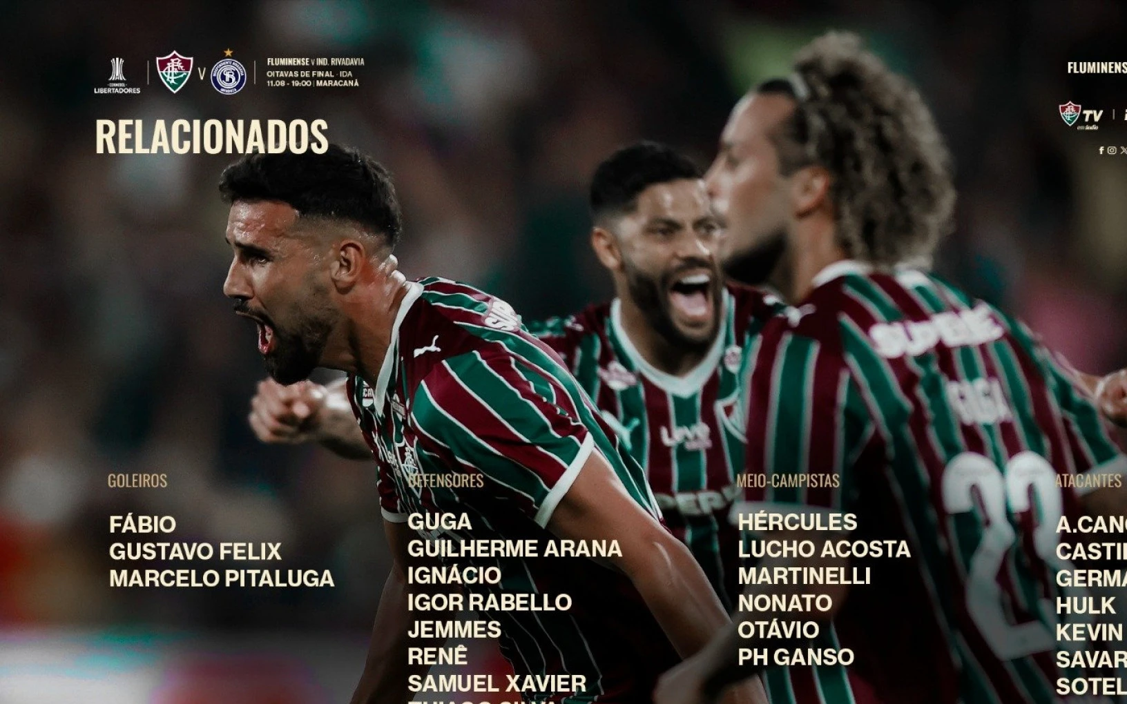 Lista de relacionados do Fluminense exibida em tela com torcida reagindo nas redes sociais